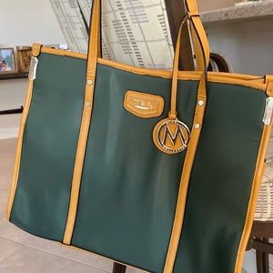 MIA K faux leather and material bag mustard yellow and dark green